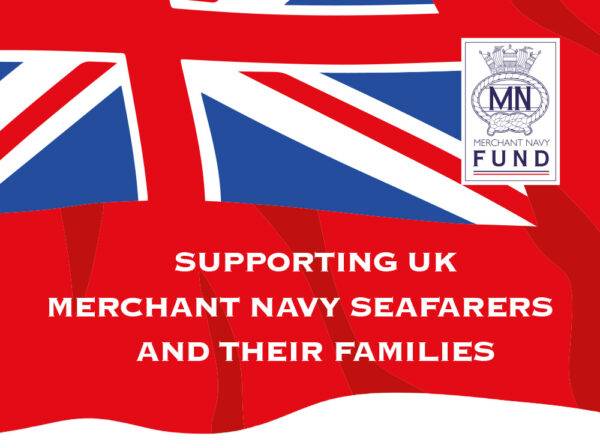 image showing a red ensign flag image with the words 'supporting UK Merchant Navy Seafarers and their families'